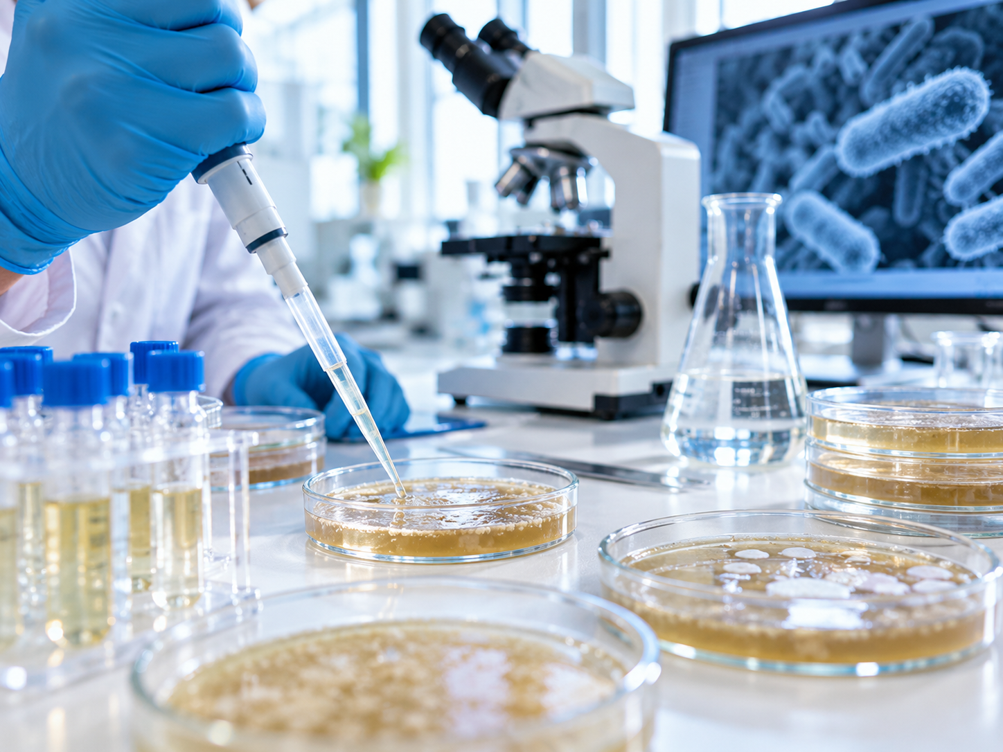 Pipetage de cultures microbiologiques en laboratoire